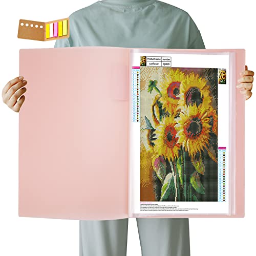 Qunrwe A3 Diamond Painting Storage Book,Pink 40 Pages Art Portfolios Case - color: Pink-40 Sleeves
