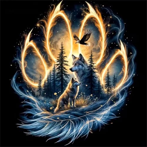 MRMIOOM 5D Diamond Art Kits for Adults, Wolf Diamond Painting Kits for Beginner, Landscapes DIY Round Full Drill Gem Art Crafts for Home Wall Decor Gift, 35x35cm - color: D023-US