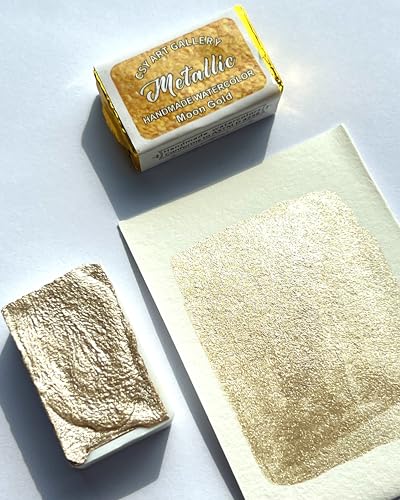 Metallic Handmade Watercolor Paint Full Pans Moon Gold - Shimmer -Glitter-Metal Watercolors Choose Your Color - color: Moon Gold (Full Pan)