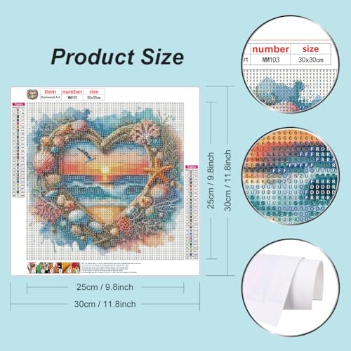 WSLWXSHM Diamond Painting Kits for Adults Seaside Scenery, Round Full Drill Diamond Art Kits, 5D DIY Paint with Diamonds Crafts for Home Wall Decoration Gifts 12×12Inch, Seashell