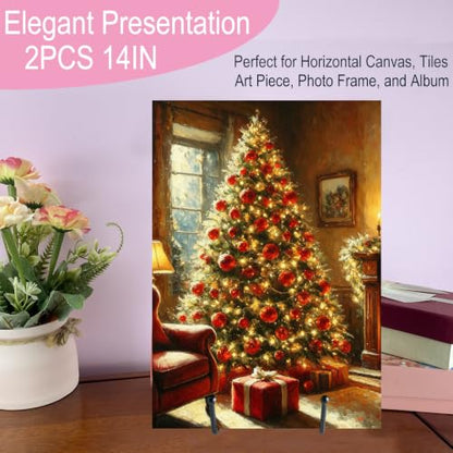 2PCS Iron Plate Stands for Display 14 Inch, Large Metal Heavy Duty Display | Solid Black Iron Table Top Easel Holder, Perfect for Large Plates, Platters, Picture Frames, Signs, and Posters - size: 2PCS 14IN