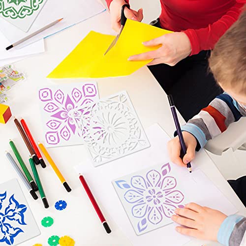 16 Pcs Mandala Stencils, 6x6 Inch Reusable Painting Templates for DIY Craft | Pet Material, Smooth Edges, Reusable Mandala Designs, Washable, for Wood, Rock, Walls, Paper, Fabric, and Scrapbook Cards - style: Mandala Stencils-2