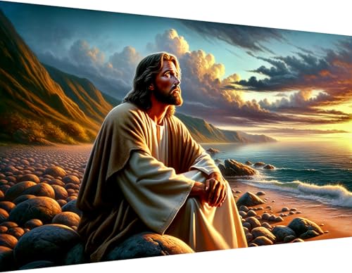 mrpwnle Large Diamond Art Kits for Adults Jesus Big Diamond Painting Kits | Large Christian Jesus Diamond Art Painting Kits for Adults Beginners, DIY Full Round Drill Gem Art, Home Decor 27.5 X 15.7 In - color: Large Jesus, size: 15.7x27.5in(40x70cm)