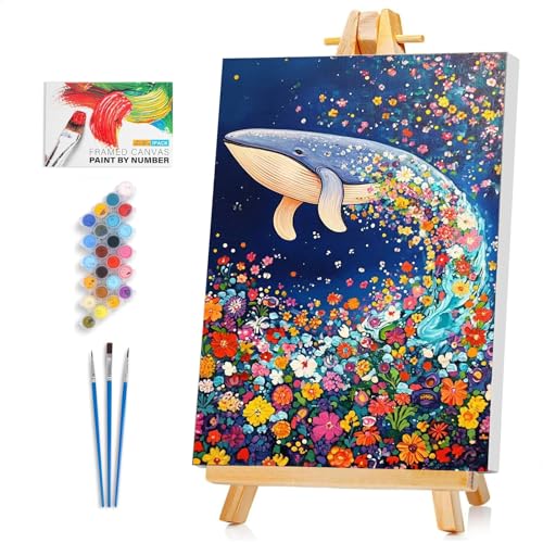 Framed Paint by Numbers Kit for Adults Beginner & Kids Ages 8-12, Dolphin Easy Paint by Numbers with frame, without Easel, DIY Acrylic number painting Kits on Canvas for Gift Home Decor 8 x 12 Inch - color: XM-OP-F-Dolphin-2030
