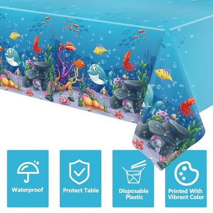 4 Pack Under The Sea Tablecloths Ocean Waves Underwater Table Cover Ocean Animals Table Cloth Ocean Sea Life Tablecloth Ocean Animal Table Cover Summer Beach Pool Birthday Party Supplies 51 x 86 IN