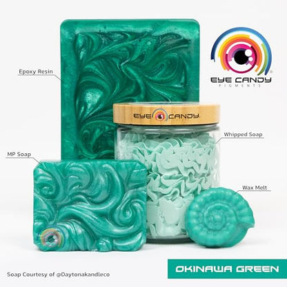 Eye Candy Pigments Premium Green Mica Powder - Okinawa Green (50gr) - for Epoxy, Resin, Soap, Paint, Woodworking, Acrylic Pouring, Bath Bombs, Fishing Lures - DIY Arts and Crafts Additive - color: Okinawa Green