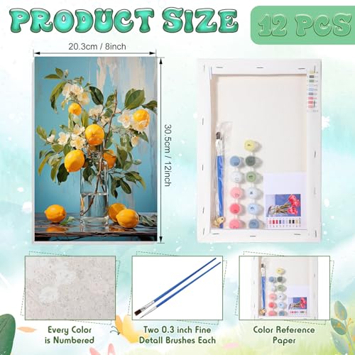 Nezyo 12 Sets Paint by Numbers 8 x 12 Inch for Adults Beginner with Wooden Frames Canvas DIY Acrylic Painting Kit Art Gift for Painting Party Sip and Paint Events for Home Decor(Still Life) - style: Still Life