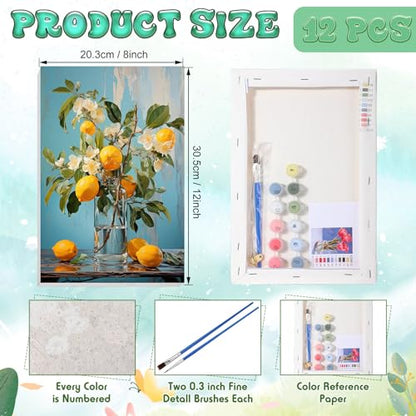 Nezyo 12 Sets Paint by Numbers 8 x 12 Inch for Adults Beginner with Wooden Frames Canvas DIY Acrylic Painting Kit Art Gift for Painting Party Sip and Paint Events for Home Decor(Still Life) - style: Still Life