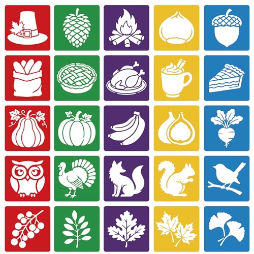 CUTHOLLOW 25PCS Autumn Elements Painting Shape Stencils Sets - 8 Inch Reusable&Washable Drawing Template, Different Primary Themed Sidewalk Chalk Art Stencils Kit for Craft Room Wall Paper - style: Autumn Elements