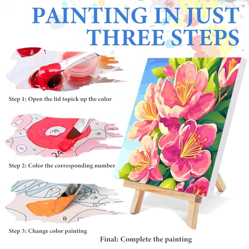 PRASIO 4 Pack Paint by Numbers Kit for Adults Framed Canvas with Wooden Easel, Flowers Easy Paint by Number Kits with Frame, Acrylic Watercolor Adult Paint by Number Kits on Canvas Framed 10x10 Inch - color: OP-4P-F-Flowers-2525