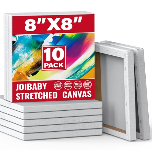 Stretched Canvas for Painting,10Pack 8X8 Inch Stretched White Blank Canvas,8 Oz Triple Primed 5/8" Profile Stretched Canvases,100% Cotton,Canvas for Painting, for Acrylics, Oils - style: 10PACK 8X8