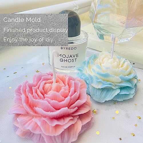 3PCS Rose Peony Flower Silicone Candle Molds 3D Rose Fondant Mold with Large-Eye Wicking Needle,Candlewick Soap Molds Epoxy Resin Casting Candle Molds Chocolate Cake Dessert Decor Art Crafts - color: Rose-Peony