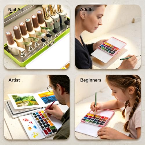 SEAMIART Empty Watercolor Palette Case with 24 Magnetic Half Pans & Lid - color: Pink, size: 4.9" x 2.9" x 1"