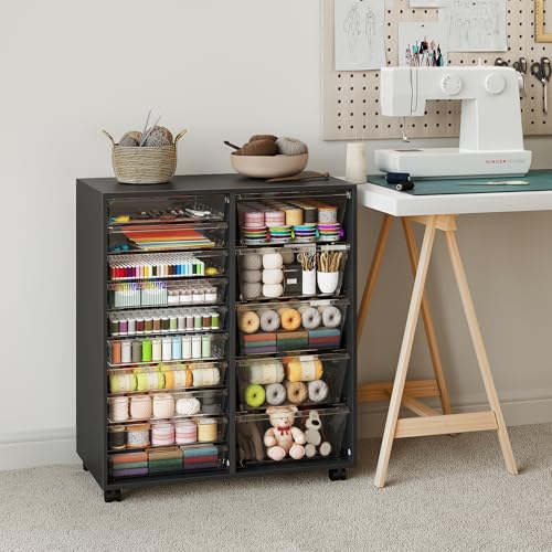 WOPITUES Mobile Storage Cabinet with 15 Clear Drawers, Modern Black - color: Black, size: 10M+5L