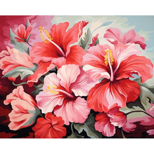 Craftoria Paint by Numbers for Adults 40"x50"cm Framed Hibiscus Harmony 24 Colors - color: Hibiscus Harmony - 24 COLORS, size: Framed
