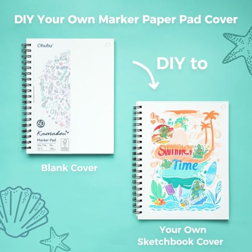 Ohuhu 7"x10" Double-Sided Bleedproof Marker Pad Art Sketchbook 60 Sheets - size: 7" x 10”