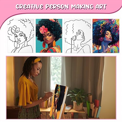 Sherr 20 Pcs Pre Drawn Canvas Afro Queen for Painting for Adults | Bulk 8" x 10" Pre Stretched Outline Painting Boards African American for Beginners Students, Party Favor - style: Vivid