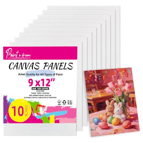 10 Pack 9"x12" Canvas Boards for Painting, Canvas Panels for Acrylics | 100% Cotton, Triple Primed Acid-Free, No Warp, Super Value Pack Panels for Birthday Party Gifts, Kids, Adults & Artists - size: 9x12" - 10Pack