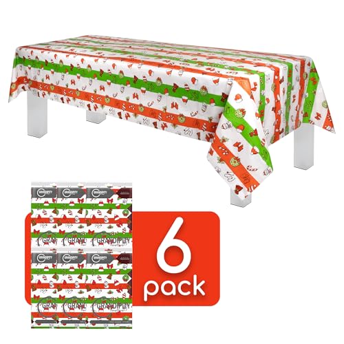 Grandipity Holiday Christmas 6 Pack Premium Disposable Plastic Tablecloth 54 Inch. x 108 Inch. Rectangle Table Cover - color: Christmas, size: 54" x 108" - 6 Pack