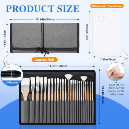 3 Pack Canvases for Painting with Multi Pack 11x14, 5x7, 8x10, Painting Canvas for Oil & Acrylic Paint, ESRICH 25Pcs Paint Brushes Set, 7 Shapes Paintbrushes for Acrylic Painting