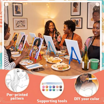 Blosssound 10 Set Pre Printed Canvas Pre Drawn Canvas Painting with Easel Kits 5" x 7" Outline Painting Panels for Beginners, DIY Craft Project, Party Favor, Home Decors(Curvy Goddesses) - style: Curvy Goddesses