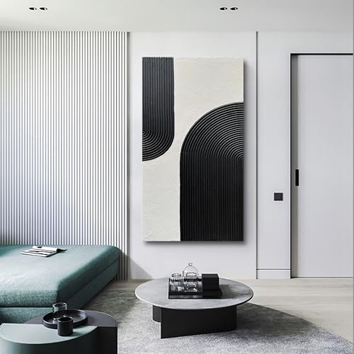 Art Hand Painted White and Black Textured Abstract Art Oil Painting Modern Wall Art 48x24 inches - color: Yi077