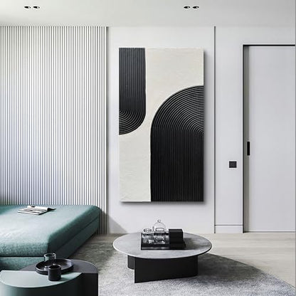 Art Hand Painted White and Black Textured Abstract Art Oil Painting Modern Wall Art 48x24 inches - color: Yi077