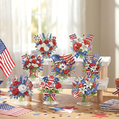 Kosiz 9 Pcs Patriotic Diamond Painting Tabletop Decor 250th Anniversary 4th of July Diamond Art Kits for Adult Double Sided Acrylic Red White Blue Centerpiece for Table DIY Craft Veterans Day Gift - style: Patriotic