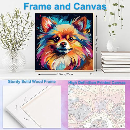 Artunion Framed Paint by Numbers Kit for Adults Beginners & Kids Ages 8-12,Pomeranian Paint by Number with Frame,Dog Animal Paint by Numbers Kit on Canvas 10 * 10 Inch Without Easel - color: ZXT-380-F