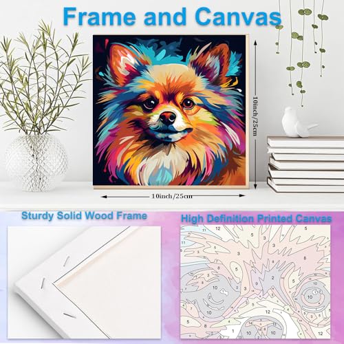 Artunion Framed Paint by Numbers Kit for Adults Beginners & Kids Ages 8-12,Pomeranian Paint by Number with Frame,Dog Animal Paint by Numbers Kit on Canvas 10 * 10 Inch Without Easel - color: ZXT-380-F