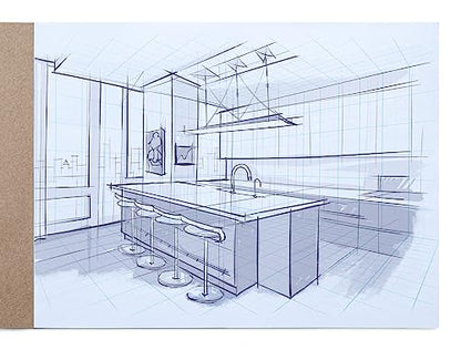 Koala Tools - 40-Page Drawing Pad for 2-Point Perspective, Room Grid Sketch Pad with 3D Virtual Walls Design, Gridded Graph Paper for Interior Room Design, Industrial, Architectural 9 x 12 inches - size: 2 Point Room - 9 x 12
