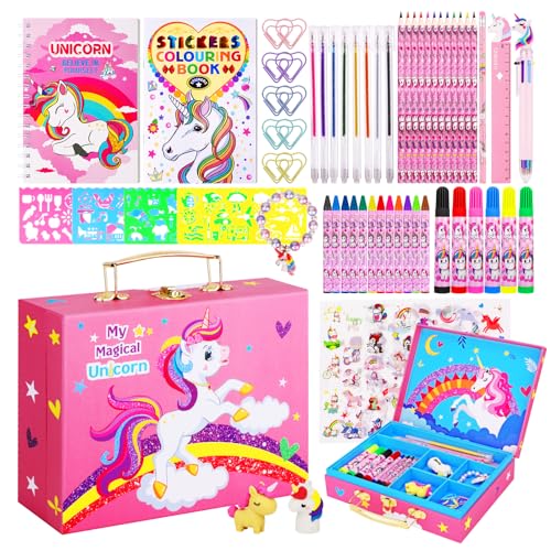 Art Supplies for Kids,66PCS Drawing Kits with Unicorn Storage Case for Girls Age 4-12,Art Case Coloring Sets,Crayon,Colored Pencils,Coloring Book Sketch Book Drawing Stuff,Gift Toys for Girls Age 5-10 - color: Pink