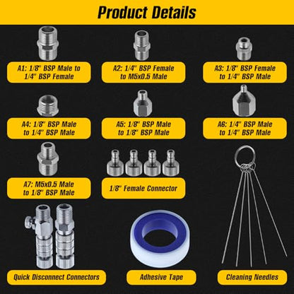 15 Pieces Airbrush Adapter Set Airbrush Quick Connect Airbrush Quick Release Disconnect Adapter Fitting Connector Set with Cleaning Tool for Air Compressor and Airbrush Hose