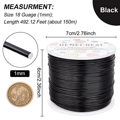 BENECREAT 18 Gauge Aluminum Wire 492FT Anodized Black Bendable Craft Wire for Beading Jewelry Craft Making, Plant Gardening, Sculpting Model Making - color: Black, size: 18 Gauge