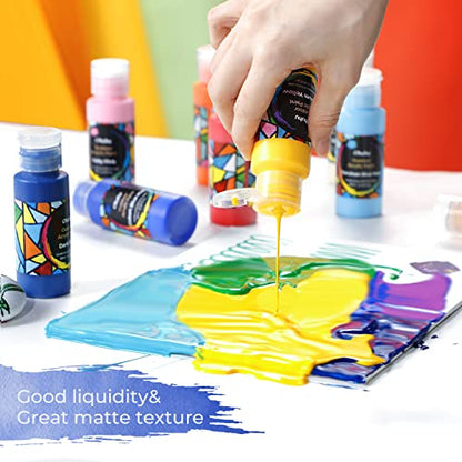 Ohuhu 24 Colors Outdoor Acrylic Paint Set, 2 oz./60ml Bottles for Artist | Beginners 18 Basic& 6 Metallic Acrylic Paints with 6 Brushes for Drawing, Waterproof Rich Pigments on Garden Statues, Woods