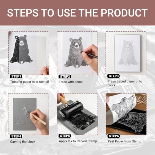 Lnncdsc Linocut Kit with Linoleum Blocks and Carving Tools for Printmaking | Includes easy-carve linoleum blocks and multi-size carving cutters; complete printmaking supplies for beginners, artists