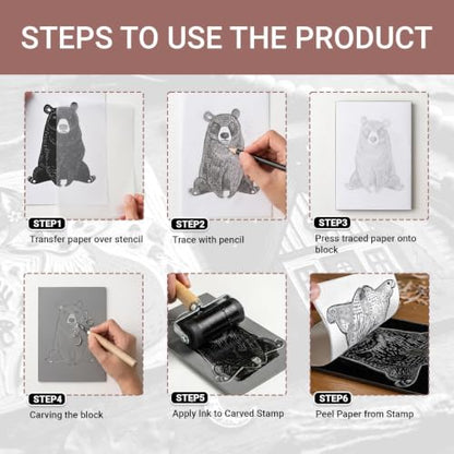 Lnncdsc Linocut Kit with Linoleum Blocks and Carving Tools for Printmaking | Includes easy-carve linoleum blocks and multi-size carving cutters; complete printmaking supplies for beginners, artists