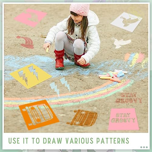 Henoyso 24 Pcs Boho Groovy Peace Stencil for Kids 8 Inch Reusable Templates | Plastic, Drawing Painting Templates, Heart, Rainbow, Love Peace, Yellow, Pink, Wood Paper Scrapbook, Wedding DIY Art Crafts - style: Peace Style
