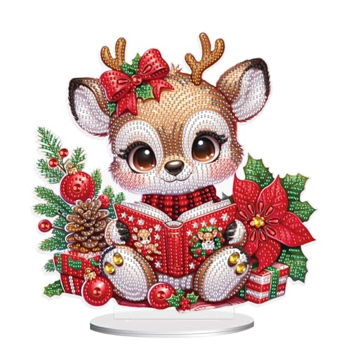 Christmas Diamond Painting Kits Tabletop decoration, DIY Reindeer, 5D Diamond Art Home Ornament By Number Mosaic Arts Crafts For Home Office acrylic Tabletop Decor for Xmas Home Decor, New Year Gift - color: Reindeer