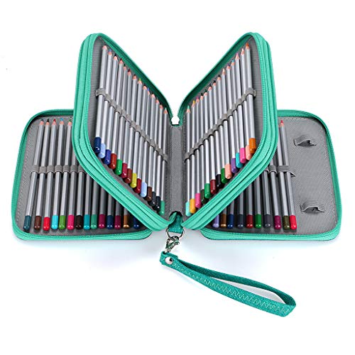 BTSKY Zippered Pencil Case-Canvas 72 Slots Handy Pencil Holders, Green | Portable Holder for Prismacolor Watercolor Pencils, Crayola Colored Pencils, Marco Pencils for Office and Travel - color: Green