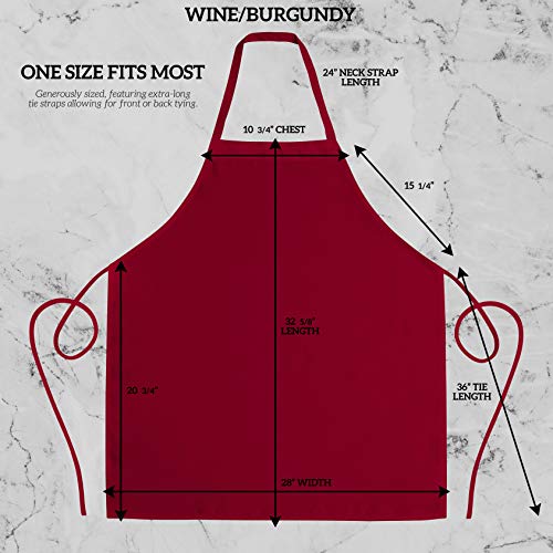 GREEN LIFESTYLE 12 Pack Professional Chef Apron – Grilling Aprons for Men, Waterproof Cooking Apron for BBQ, Work or Restaurant Use, Kitchen Aprons for Women – Burgundy, No Pockets - color: Burgundy