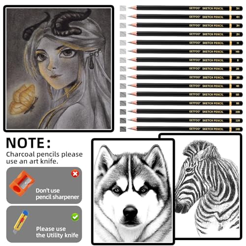 21pc Drawing Sketching Pencil Set Graphite 14B-5H & Charcoal Pencils