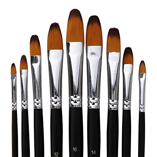 Artist Paint Brushes Set,9 Pcs Professional Filbert Brushes for Acrylic Oil Watercolor Gouache Painting Kits with Long Handle Nylon Hair Black - size: Filbert Black