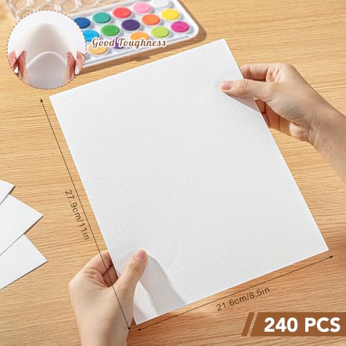 240 Sheets Watercolor Paper Bulk 8.5 x 11 in, 110 Lb/230 GSM, White | Cold Press Texture, Good Absorbency, Resists Pilling and Warping, for Cards, Drawing, Kids, Students, Beginners - size: 8.5x11 Inch