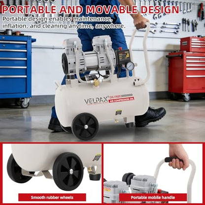 Ultra Quiet Air Compressor, Only 68dB, 8 Gallon Tank, Oil-Free, 110V/60Hz 2.15HP, 9.04CFM@115PSI, Air Compressor Perfect for Spray Painting, Auto Repair, Tire inflation, Woodwork nailing - size: 8 Gallon- Enhanced Version