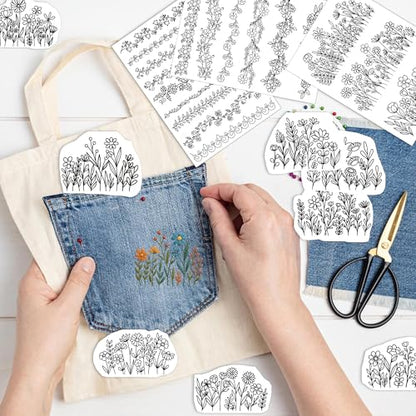 Water Soluble Stabilizer for Embroidery - Flower Stick & Stitch Embroidery Paper Wash Away, Floral Lace Frame Hand Sewing Embroider Patterns for Jean Bag T-Shirt (4 Sheets) - style: Flower013
