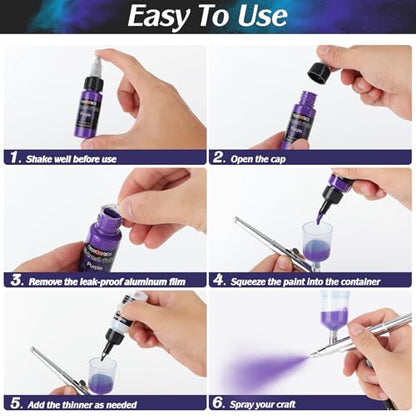 FansArriche Airbrush Paint, 59 Colors with 7 Thinners, 20 ml/Bottle | Acrylic Air Brush Painting Set, Ready to Spray Water-Based Opaque & Neon & Iridescent Airbrush Kit for Artists - color: 59 Colors with 7 Thinnners