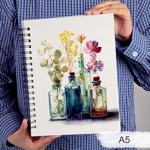KOVIEDE 100% Cotton Watercolor Paper Pad 5.5"x8.5" 30 Sheets - color: Floral-Green, size: 5.5“x8.5"