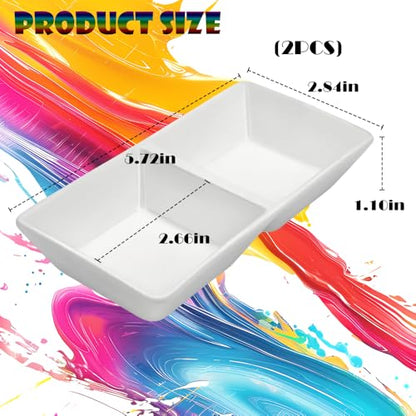 2 Pack Ceramic Paint Palette 2 Well Watercolor Painting Mixing Palette Dish for Watercolor Acrylic Oil Paint Studio Outdoor Use