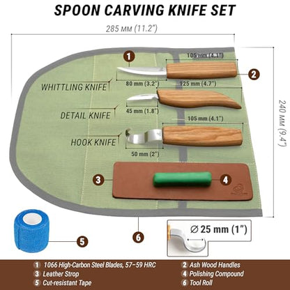 BeaverCraft S13 Wood Carving Tools Set for Spoon Carving 3 Knives Wood Carving Kit for Beginners Hook Knife Wood Carving Right-Handed Spoon Carving Whittling Knives (S13 Right-Handed)